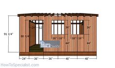 a shed with measurements for the roof and side walls