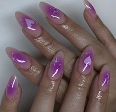 Purple Nail Simple, Aura Nails Purple And Pink, Cute Almond Nails Purple, Y2k Nails Short Purple, Purple Aurora Nails, Purple And Chrome Nails, Heart Aura Nails, Purple Nail Aesthetic, Aura Nail Designs Almond