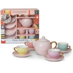 the tea party set is pink and yellow