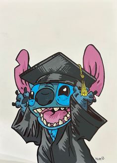 a cartoon character wearing a graduation cap and gown