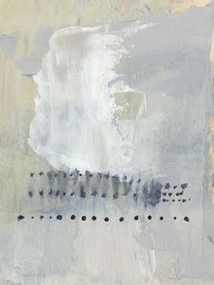 an abstract painting with black dots and white paint on the bottom half of the image