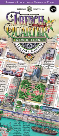 a map of the french quarter with lots of buildings and other things on top of it