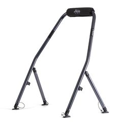 the back end of a bicycle stand with two legs and one foot on top of it