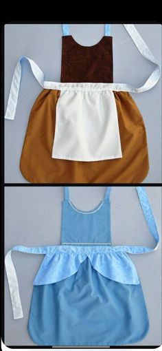 three pictures of aprons with different colors on them