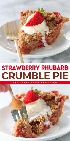 The BEST Strawberry Rhubarb Crumble Pie! This fun summer dessert is filled with the flavors of the season. Sweet and tart with a crunchy crumble topping, this strawberry rhubarb pie recipe is an easy Labor Day party food no one will be able to resist! Rhubarb Crumble Pie, Strawberry Rhubarb Recipes, Strawberry Rhubarb Pie Recipe, Rhubarb Recipes Pie, Strawberry Rhubarb Crumble, Crumble Pie, Rhubarb Crumble, Rhubarb Pie, Pie Crumble