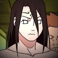 an animated image of a man with long black hair and eyes looking at the camera