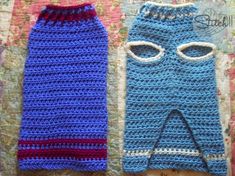 two crocheted pants are laying next to each other