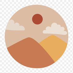 an orange and yellow circle with mountains in the background