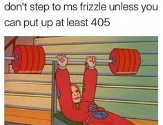 an image of a cartoon character doing exercises on the gym bench with two red barbells