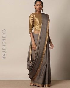 Saree Wearing, Grey Saree, Saree Blouse Neck Designs, Sarees For Women, Sari Blouse Designs, Indian Saree Blouses Designs