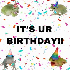 it's my birthday with frogs and confetti