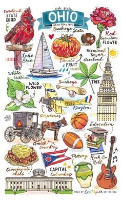 an illustrated map of the united states with different things to see and do in it