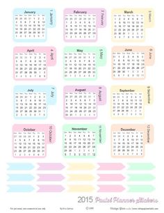 a colorful calendar for the new year is shown in this printable version, with paste colors