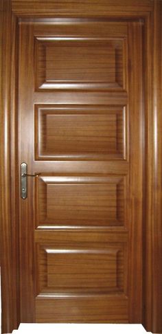 an image of a wooden door with metal handle on the front and side paneling