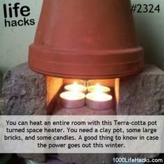 an image of a fire pit with three candles in it and the words smart hacks on