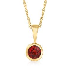 Ross-Simons - .28 Carat Garnet Pendant Necklace in 14kt Yellow Gold. 18". RS Pure. Modern designs that complete your outfit and complement your personality. Fiery and simple, this dainty necklace features a .28 carat garnet pendant on a small rope chain. Springring clasp, garnet pendant necklace. Garnet birthstones are the perfect gift for January birthdays. Garnet Birthstone, Fine Jewelery, Gold Sign, Garnet Pendant, Garnet Stone, Red Stone, Fine Jewellery Necklace, Dainty Necklace, Rope Chain