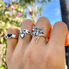 Vintage Silver Color Plated Angel Wings Ring for Womens Gothic Punk Steampunk Heart Butterfly Skull Modern Punk Fashion, Angel Wings Ring, Wings Ring, Butterfly Skull, Angel Wing Ring, Streetwear Jewelry, Steampunk Heart, Jewelry 2023, Mermaid Ring