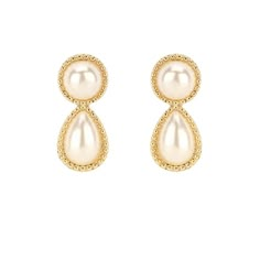 Teardrop Pearl Earrings * Gold-Dipped * Made With Faux Pearls * Post-Style * Length: 1 1/8" Gold Jewelry For Hoco, Dutchess Aesthetic, Golden Pearl Earrings, Prom Earrings Gold, Hoco Accessories, Prom Jewelry Gold, Prom Accessories Jewelry, Hoco Jewelry, Good Earrings