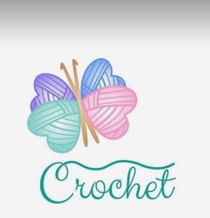 the word crochet is written in green, blue and pink yarn with a butterfly on it