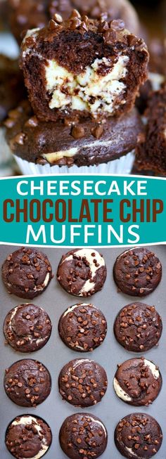 chocolate chip muffins with white frosting on top