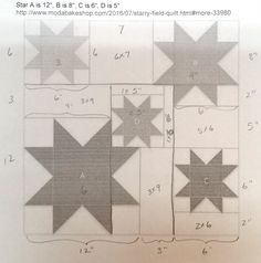 an image of four star quilt blocks on top of each other in grey and white