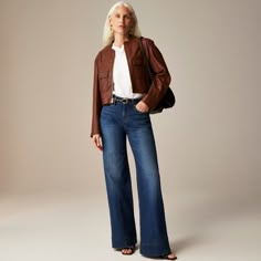 Low-rise denim trouser in 1996 semi-stretch Versatile Flare Jeans With Pockets For Fall, Versatile Flare Jeans For Fall, Wide-leg Jeans For Work In Medium Wash, Classic Mid-rise Wide Leg Pants, Chic Medium Wash Pants For Fall, Fall Dark Wash Wide-leg Jeans, Fall Wide-leg Cropped Denim Jeans, Fall Medium Wash Wide-leg Flare Jeans, Chic Full-length Jeans With Five Pockets