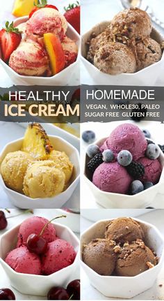 healthy homemade ice cream in bowls with fresh fruit