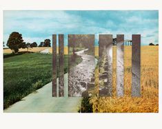 an altered photograph of a path in a field