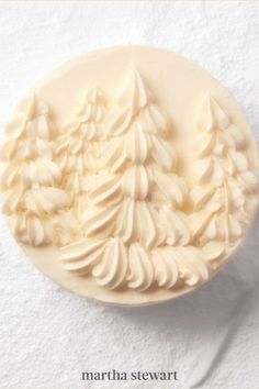 an image of a soap dish with pine trees on the bottom and snow around it