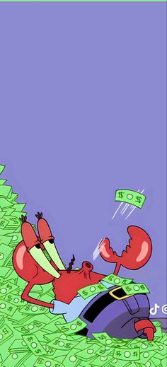 a cartoon character falling down on top of a pile of money