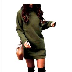 Xuan2xuan3. Fleece Sweater Dress. Army Green Bodycon Mini. Nwot Sweater Dress Casual, Hooded Dress, One Clothing, Mini Short, Short Mini Dress, Casual Sweaters, Knit Fashion, Sweatshirt Dress, Winter Dresses