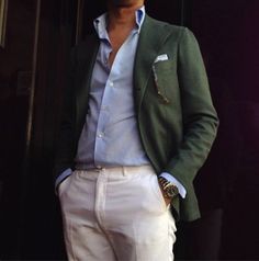 Green Blazer Men Outfits, Men’s Green Blazer Outfit, Green Blazer Outfit Men, Summer Chique, Green Blazer Outfit, Blazer Verde, Olive Jacket, Poses Wedding