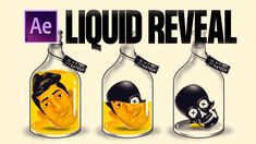 three bottles with faces in them and the words liquid reveal