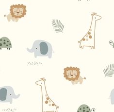 an animal themed wallpaper with giraffes and elephants