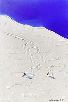 two skiers are skiing down a snowy hill