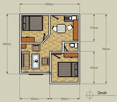 the floor plan for a two bedroom apartment with an attached bathroom and living room area