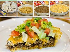 several pictures of different food items including rice, cheese and other things to make an enchilada casserole