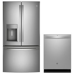 a silver refrigerator freezer sitting next to a dishwasher