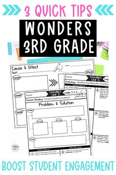 the wonders 3rd grade student engagement guide with text overlay that reads, 3 quick tips for