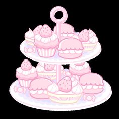 a three tiered cake stand filled with cupcakes