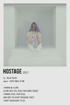 a white poster with an image of a woman sitting in a square area and the words hostage written below it