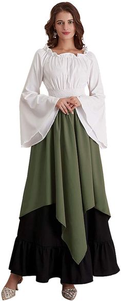 PRICES MAY VARY. 100% Polyester Imported Drawstring closure Hand Wash Only 🎃 Material: Polyester 🎃 Style: Renaissance medieval long costumes dress for women, Gothic Victorian peasant fancy long gown,Vintage masquerade party dress 🎃 Feature: Long Flare Sleeve, Floor Length, Elastic Waist.The irregular two piece costume peasant dress combined stylish with retro style, make people more elegant 🎃 Occasions: The victorian lolita dress is suitable for Masquerade and Cosplay Party, Costume party, S Womens Medieval Dress, Masquerade Party Dresses, Peasant Clothing, Gown Fashion, Fancy Costumes, Victorian Costume, Trumpet Sleeve, Dress Retro, Medieval Dress