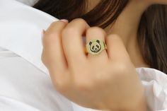 This Gold Engraved Panda Sketch Signet Ring is a charming and unique piece, perfect for animal lovers and admirers of bespoke jewelry. The ring features a beautifully sketched panda, intricately engraved into gold, capturing the essence of this beloved animal. It's not just a piece of jewelry but a work of art, making it a special and personalized accessory for anyone who cherishes pandas and wildlife. 📏 Ring Size: Choose your preferred size from the drop-down menu. 💍 Signet Details: Signet Si Panda Sketch, Panda Ring, Dna Jewelry, Fancy Gifts, Personalized Ring, Gold Signet Ring, Art Making, Gold Engraving, Signet Rings