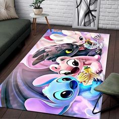 an area rug with cartoon characters on it