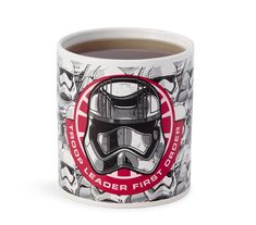 a coffee mug with a star wars character on it's side and the words trooper first