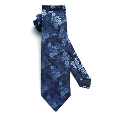 This is an elegant, navy blue, light blue and silver floral design on a navy blue background. A great tie for blue weddings or for everyday wear. Silk + Polyester Tie Length: Regular 59 inches(150cm), XL: 63 inches(160cm), 2XL: 70 inches(178cm); Tie Width: 3.4 inches(8.5cm); Handkerchief size: 12 inches x 12 inches(31cm x 31cm) Occasions for weddings/religious/official ceremonies/formal events etc. Gifts as thanksgiving/Xmas/valentine's day/birthday etc. Packaging includes: 1X Necktie; 1X Handke Elegant Floral Print Suit And Tie Accessories For Wedding, Elegant Floral Print Accessories For Black Tie, Fitted Blue Floral Suit And Tie Accessories, Blue Ties For Wedding Neckwear, Blue Semi-formal Necktie, Blue Semi-formal Standard Tie, Blue Semi-formal Neckwear, Elegant Blue Neckwear For Business, Blue Wedding Neckwear With Ties