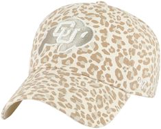 a leopard print hat with the uf logo on it