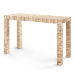 a wooden table that is made out of strips of wood and has two legs on each side