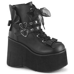 KERA55/BVL Gogo Boots, Black Vegan, Platform Ankle Boots, Double Heart, Womens Ankle Boots, Mid Calf Boots