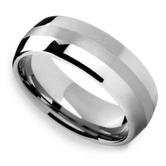 men's wedding band in white gold with black and gray stripes on the inside